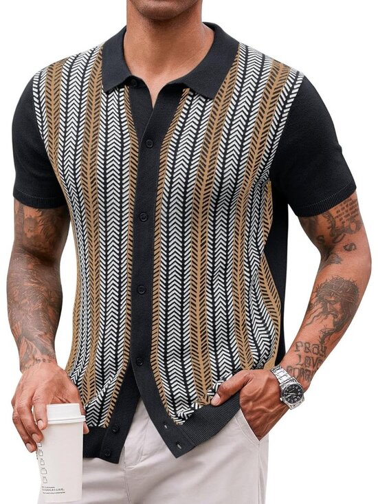 Other - Men's Black Vintage Knit Polo Short Sleeve Casual Golf Old Money Shirt